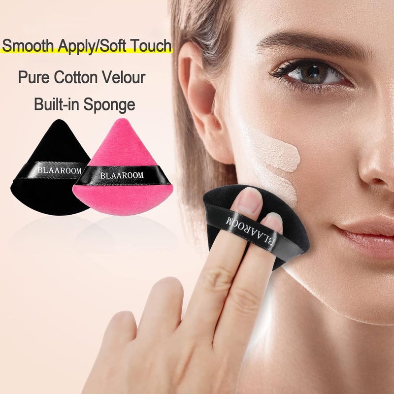 BLAAROOM 12 Pieces Velour Pure Cotton Powder Puff Face Makeup Triangle Powder Puffs for Loose Powder Wet Dry Cosmetic Foundation Beauty Sponge Makeup Tools -Black Rose Red - Image 4